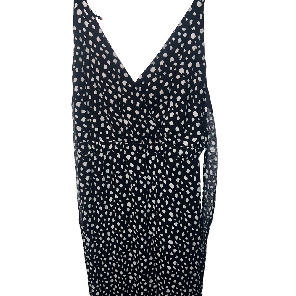 Forever 21 Black White Slit Maxi Dress Sz Small V Neck Sleeveless Adj Straps